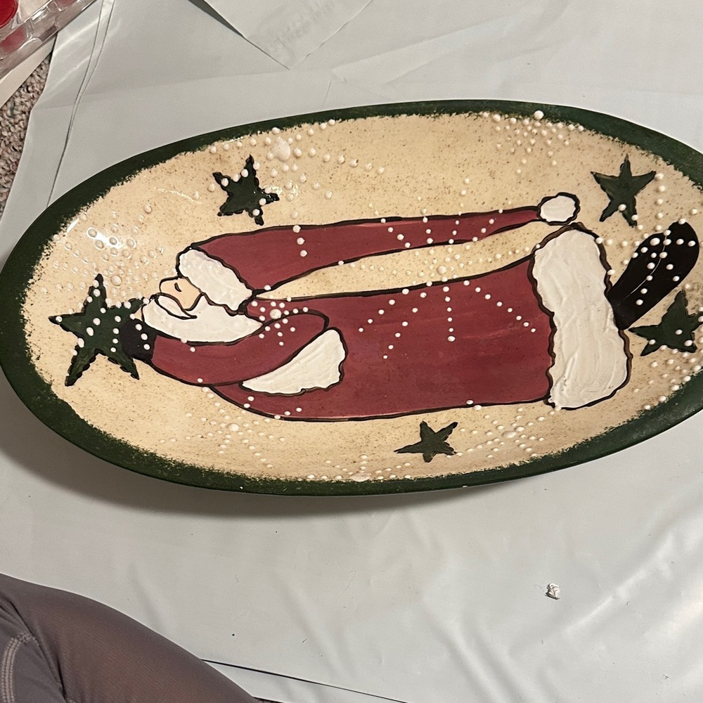 Holiday Santa Platter with Green and Red Design